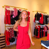 RED NECKLINE BUTTON ROMPER