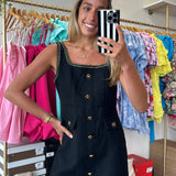 BLACK BUTTON DETAIL MINI DRESS (size large left)