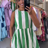 GREEN + WHITE STRIPE BUBBLE DRESS