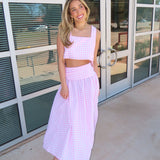 PINK GINGHAM TANK AND RUCHED MIDI SKIRT SET