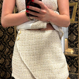 Ivory Gold Button Tweed Belted Set