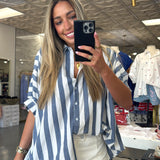 BLUE + WHITE STRIPE BUTTON TOP