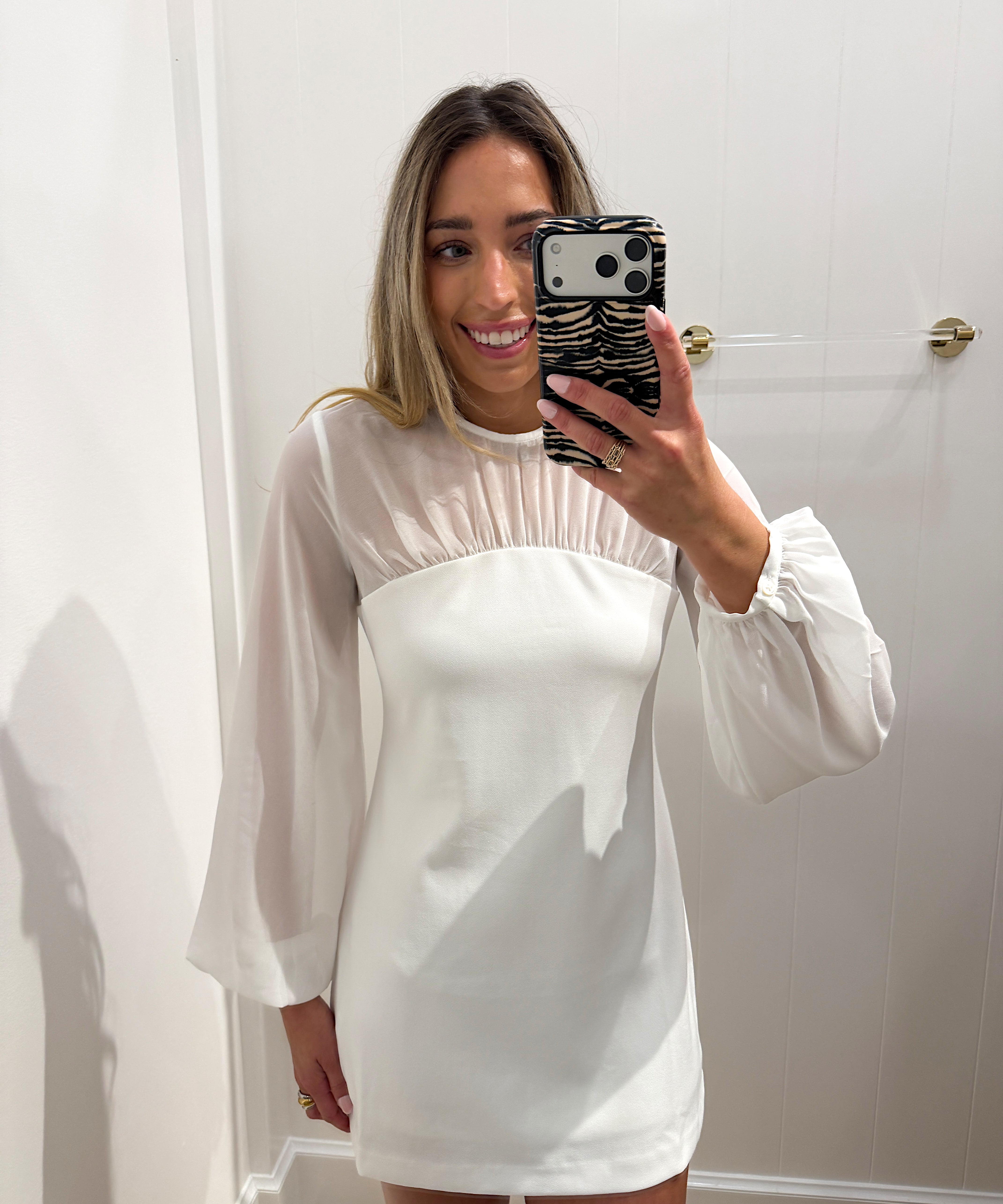 LBK WHITE SHEER PUFF MINI DRESS