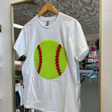 WHITE SEQUIN SOFTBALL TEE