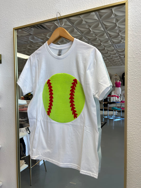 WHITE SEQUIN SOFTBALL TEE