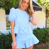 BABY BLUE PLAID RUFFLE SET