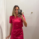 MAGENTA EMBELLISHED SATIN SKIRT SET