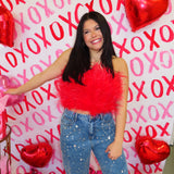 Buddy Love - Fancy Strapless Red Feather Top