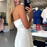 WHITE STRAPLESS BELTED ROMPER