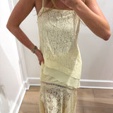YELLOW LACE TANK AND MIDI SKIRT SET