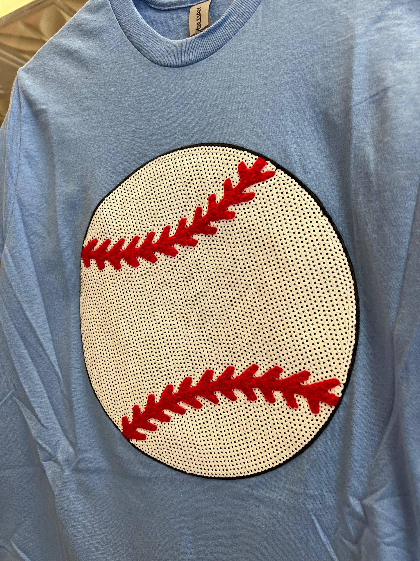 BLUE SEQUIN BASEBALL TEE