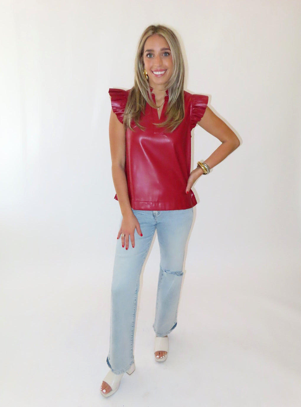 MAROON PLEATHER RUFFLE TOP