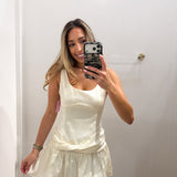 CREAM JACQUARD TIE MINI DRESS