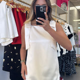 Ivory Satin Bow Mini Dress