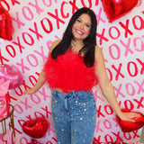 Buddy Love - Fancy Strapless Red Feather Top