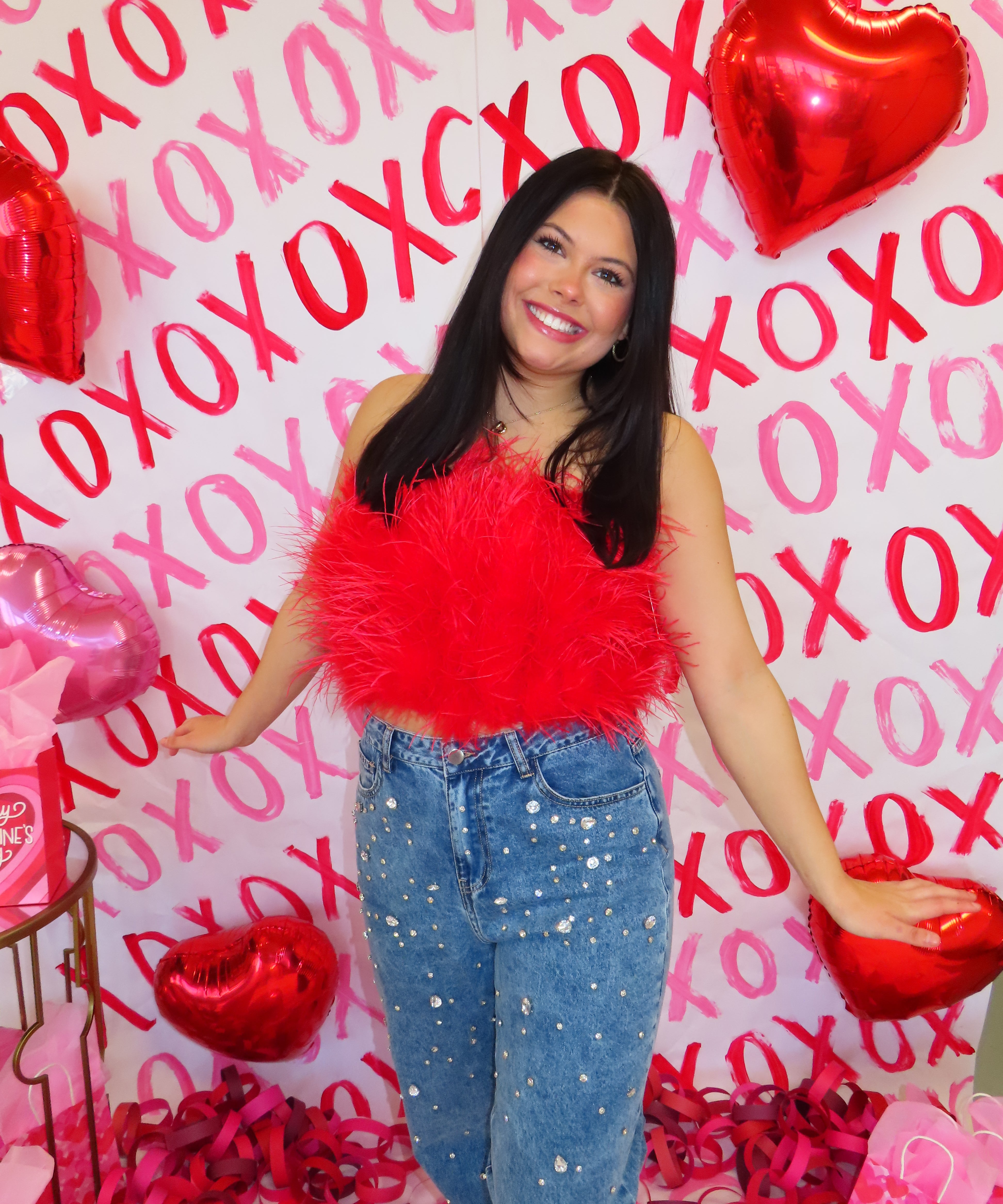 Buddy Love - Fancy Strapless Red Feather Top