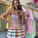 Multi Colored Checkered Smocked Dress