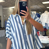 BLUE + WHITE STRIPE BUTTON TOP