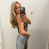 ZEBRA TAUPE MOCK NECK TOP
