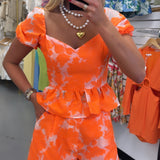 ORANGE FLORAL JACQUARD SET