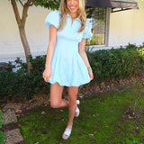 BABY BLUE FIT AND FLARE ZIPPER DRESS