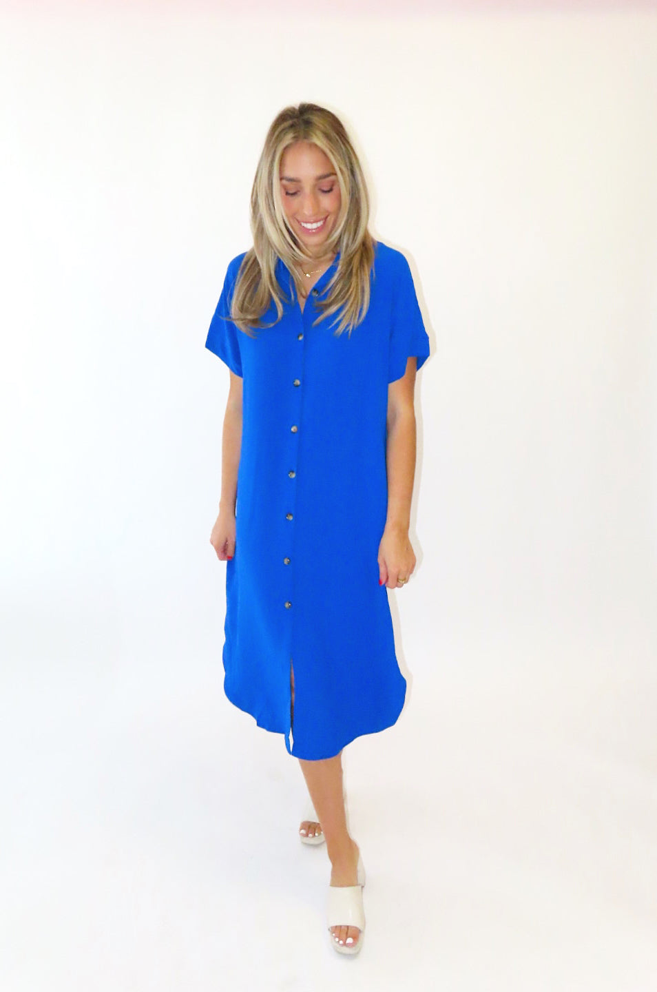 ROYAL BUTTON UP FLOW DRESS