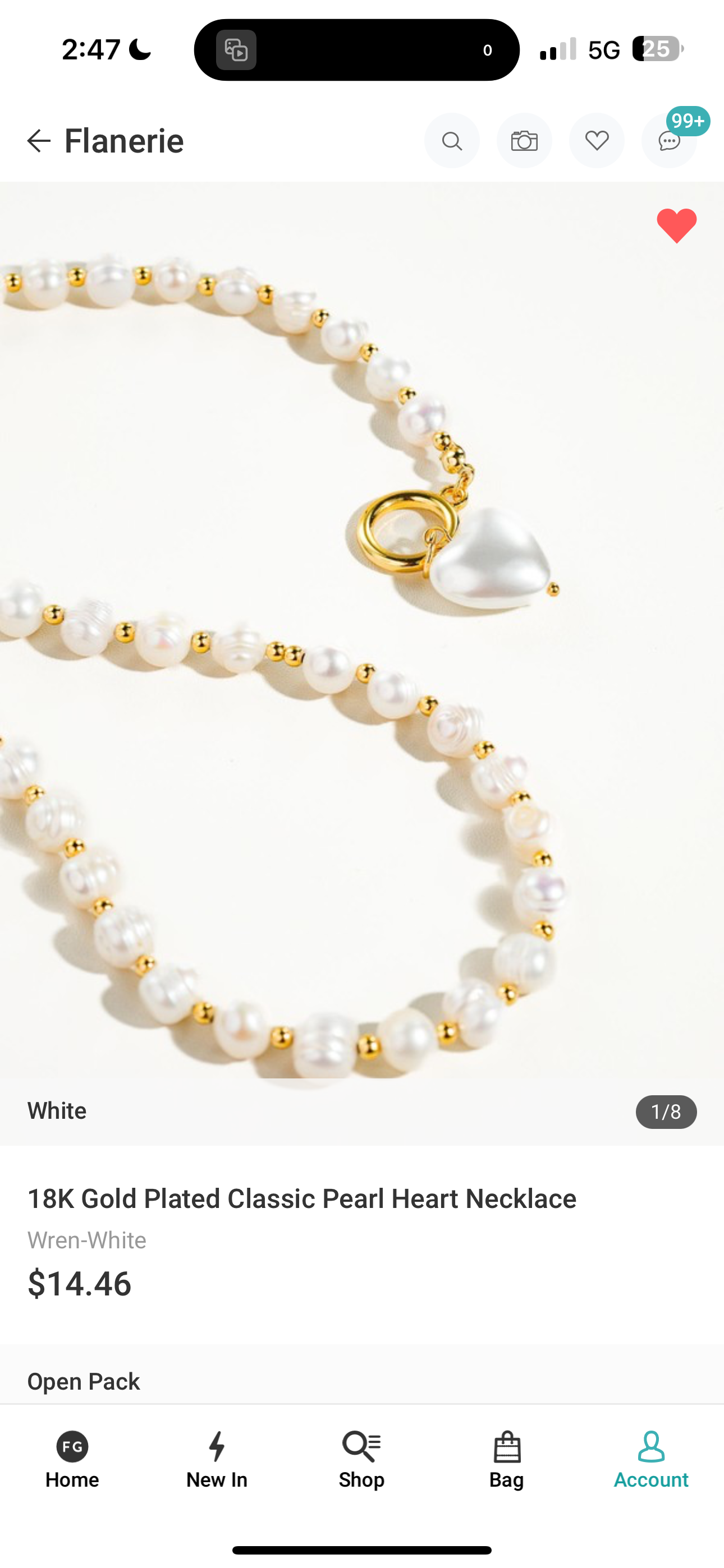 WHITE CLASSIC PEARL HEART NECKLACE