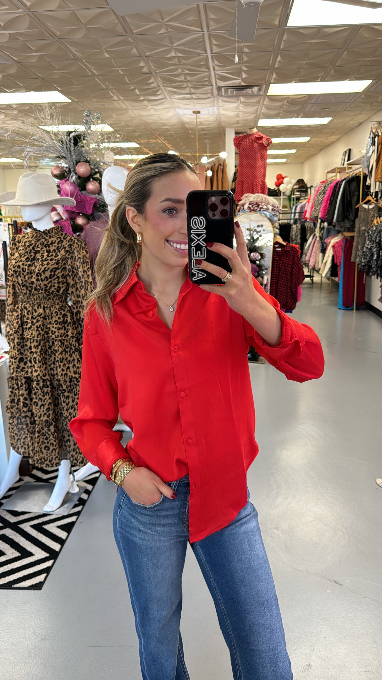 RED SOLID SATIN BLOUSE