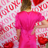 Fuchsia Puff Sleeve Mini Dress