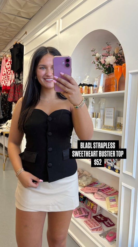 BLACK STRAPLESS SWEETHEART BUSTIER TOP