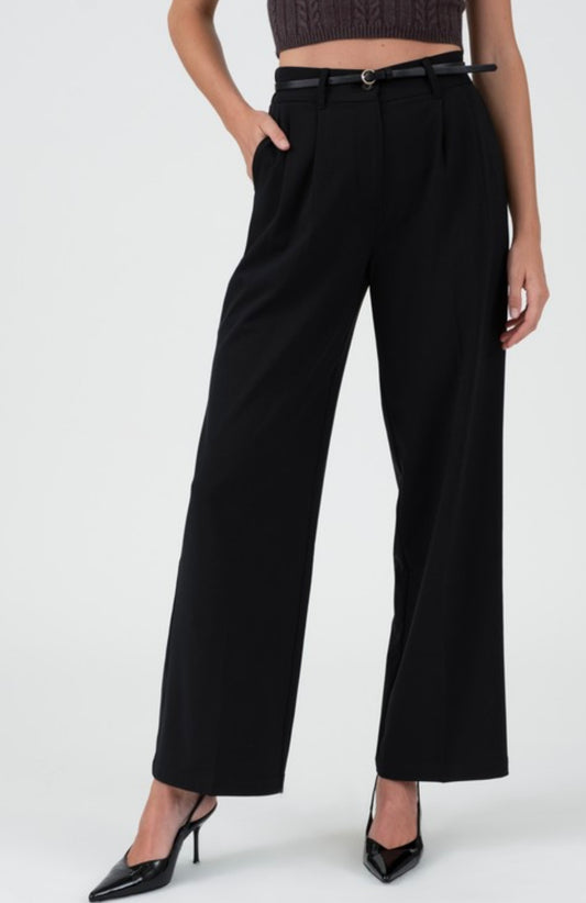 BLACK HIGH WAISTED PLEATED DRESS PANTS