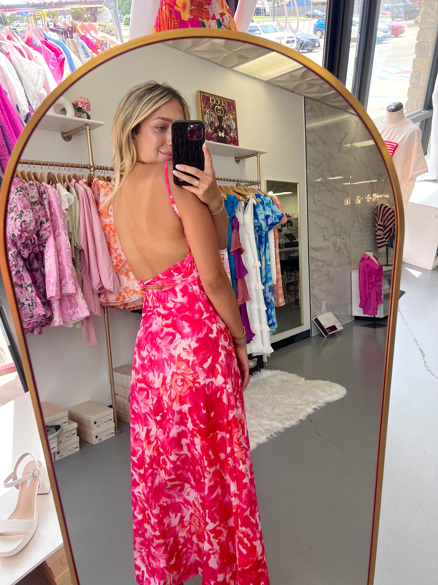 PINK FLORAL PRINT MAXI DRESS