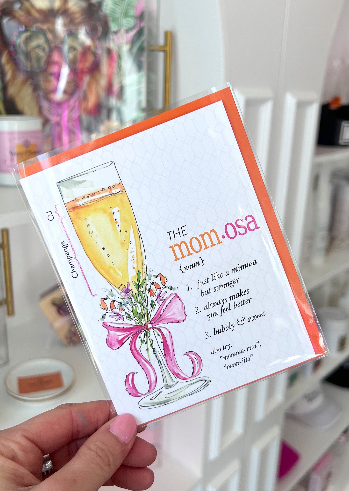 MOMOSA CHAMPAGNE HAND PAINTED CARD