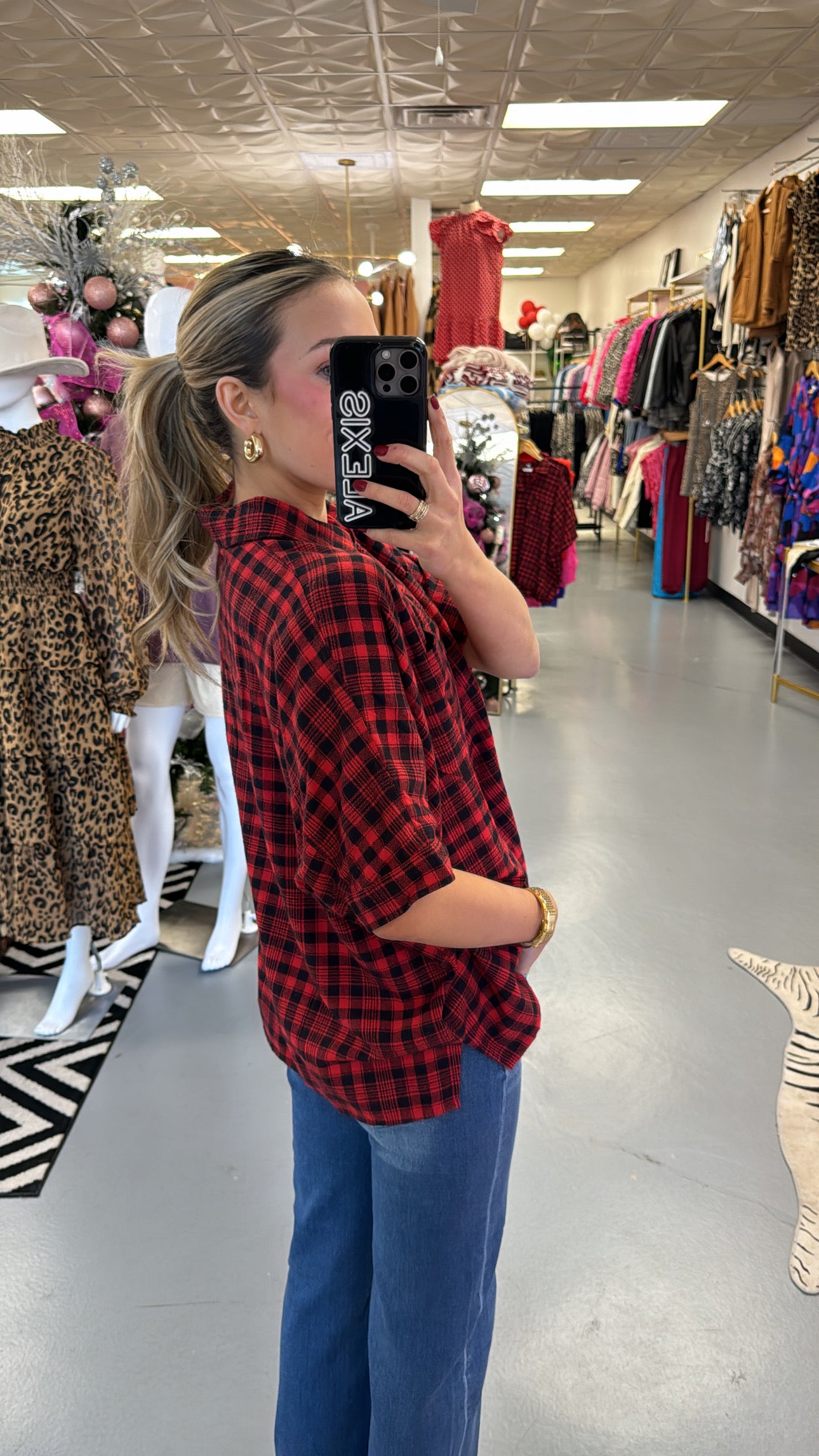 RED/ BLACK OVERSIZED BUTTON DOWN