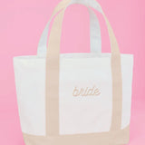 Beige Bride Embroidered Tote Bag