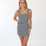 HOUNDSTOOTH BELT MINI DRESS (size medium left)