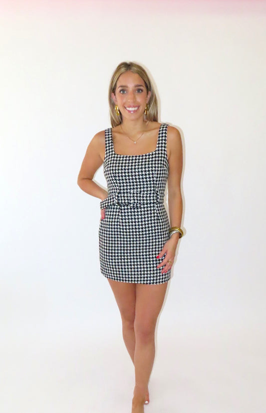 HOUNDSTOOTH BELT MINI DRESS