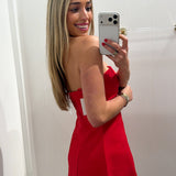 LBK RED STRAPLESS FLARE MINI DRESS