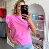 PINK SOLID LAYER RUFFLED CAP SLEEVE TOP