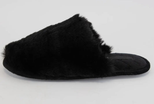 BLACK FUR SLIPPERS