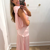 PINK ASYMMETRICAL PLEATED MAXI SET