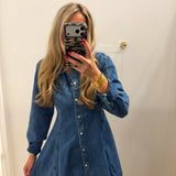 DENIM LONG SLEEVE BUTTON DRESS