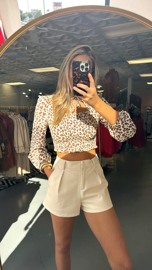 BEIGE ANIMAL PRINT CUTOUT TOP