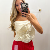 LBK IVORY OVERSIZED 3D STRAPLESS TOP