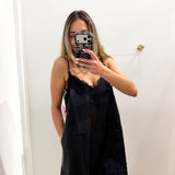 LBK BLACK LEATHER LACE MINI DRESS