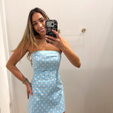 BABY BLUE POLKA DOT STAPLESS DRESS