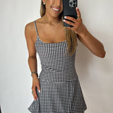 Black Gingham Lace Ruffle Athletic Dress