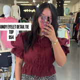 BURGUNDY EYELET DETAIL TIE TOP