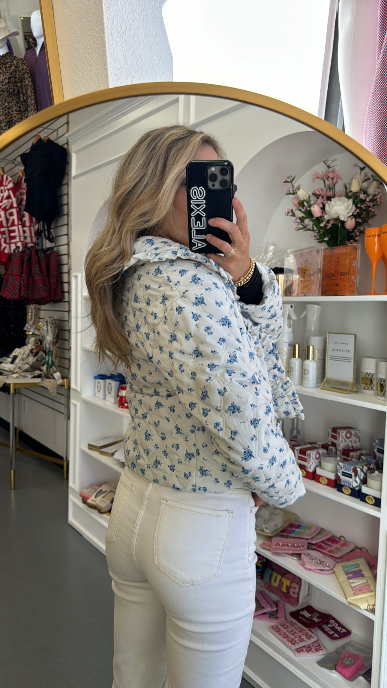 BLUE/ WHITE FLORAL PUFFER JACKET