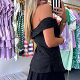 Black Jacquard Off The Shoulder Pleated Dress